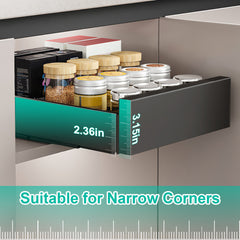 1Pc Pull Out Cabinet Organizer Carbon Steel Slide Out Drawer Storage Smooth Quiet Slide Rails For Kitchen Bathroom Living Room Black 11.81x16.92x2.75inch