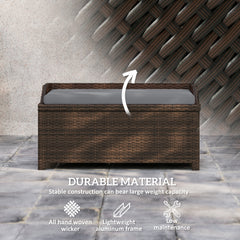 Outdoor Wicker Storage Bench With Storage & Cushion, Gray