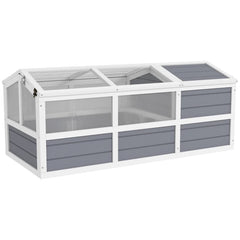 PawHut Wooden Tortoise Habitat Outdoor W Bottomless Design, Doors, PC Sun Panel Windows, For Small Animals, Rabbit, Light Gray