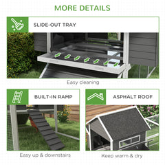 137" Wooden Chicken Coop for 8-10 Chickens, Backyard, Gray