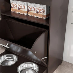 Pet Feeder Station Storage Cabinet, Dog Food Storage Container With Dog Raised Bowls, Watering Supplies, Gray