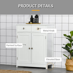 Freestanding Bathroom Floor Cabinet, Wooden Bathroom Cabinet with 2 Doors, 2 Drawers and Adjustable Shelf, White