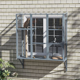 Catio Outdoor, Window Catio for 2-3 Large Indoor Cats w/ 2 Jumping Platforms, Scratching Post, for Playing, Napping