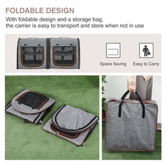 39" Portable Soft-Sided Cat Carrier, Cat Kennel, Travel Dog Crate with Divider, Two Compartments, Soft Cushions & Storage Bag, Easy to Fold, Light Gray