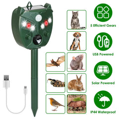 Ultrasonic Solar Animal Repeller Outdoor Mole Snake Squirrel Mouse Chaser Waterproof Bird Deer Dog Cat Deterrent With 5 Gears For Farm Garden Yard
