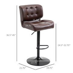 Bar Height Bar Stools Set of 2 with Adjustable Seat, Adjustable Swivel Barstools with Thick Padded Cushion and Metal Footrest for Home Bar, Brown