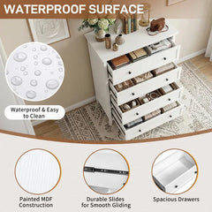 White Embossed (SG014FD) P2 Particleboard + MDF Melamine 80*40*115cm Framed, Double Handles, Five Drawers Cabinet