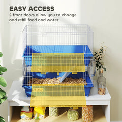 2-Tier Guinea Pig Cage, Ferret Cage, Chinchilla Cage, Small Animal Cage Indoor With Dish And Bottle, 2 Doors, Deep Bottoms, Ramp