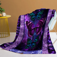 1pc Cozy Butterfly Printed Flannel Blanket - Soft, Warm, And Lightweight Throw For Couch, Sofa, Office, Bed, Camping, And Travel - Multi-Purpose Gift For All Seasons With Versatile Design