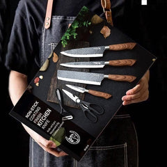 6 PCS Kitchen Knife Sets, Steel Kitchen Knives Set Tools Forged Kitchen Knife Scissors Ceramic Peeler Chef Slicer Knife Gift Case