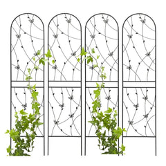 4 Pack Metal Garden Trellis 86.7" X 19.7" Rustproof Trellis For Climbing Plants Outdoor Flower Support Butterfly Deco Black