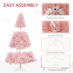 6 FT Tall PreLit Artificial Christmas Tree with Realistic Branches, 250 Warm White LED Lights and 1000 Tips, Pink