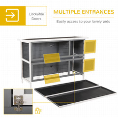 54" 2-Story Large Rabbit Hutch Bunny Cage Wooden Pet House Small Animal Habitat with Lockable Doors, No Leak Tray and waterproof Roof for Rabbits, Chickens, Ducks, Outdoor/Indoor Dark Gray