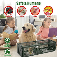 2Pack 15.35x4.72x3.94in 2-Door Humane Live Rat Trap Galvanized Iron Rodent Trap Cage Reusable For Home Garden Farm Warehouse