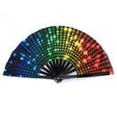 Folding Fan UV Glow Rave Bamboo Hand Fan Carnival Decoration Dancing Party Wedding Night Club Concert Tai Chi Kung Fu Large Polka Dots