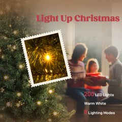 6 ft Prelit Christmas Tree, Whimsical Xmas Tree Slim High Mountain Fir with 200 LEDs and Metal Stand, Green