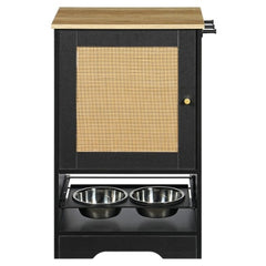 Feeding Station With 1 Storage Cabinets, Pet Feeding Station With 2 Elevated Dog Bowls, Side Hooks, Anti-tip Kit, Hidden Pet Feeder Station For Feeding Watering, Black