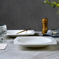 6-piece Set Of White Bone China 9.5-inch Square Soup Plate