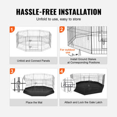 Dog Playpen, 8 Panels Foldable Metal Dog Exercise Pen With Bottom Pad, 24' H Pet Fence Puppy Crate Kennel With Ground Stakes, Indoor Outdoor Dog Pen For Small Medium Pets, For Camping, Yard