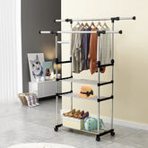 1Pc Extendable Garment Hanging Rack Clothing Hanging Rail Pillow Shoe Display Organizer With Rolling Wheels Hold Up To 77LBS