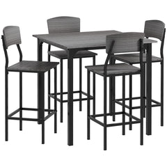 5-Piece Counter Height Bar Table with Space-Saving Design, Square Kitchen Table and Chairs Set with Footrest, Metal Legs, Industrial Dining Table Set for 4, Gray