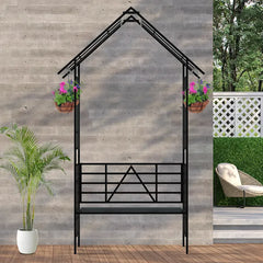 Metal Garden Arch With Bench Turned Into Flower Stand W58.07*H97.24 Climbing Plants Support Rose Arch Outdoor Black