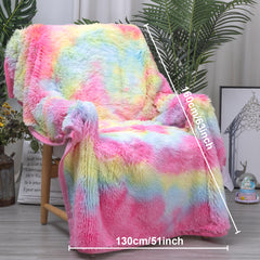 1 Piece Shaggy Blanket Plush Faux Fur Blanket For Bed Sofa Ultra Soft Luxury Sherpa Blanket Rainbow Colorful Blanket