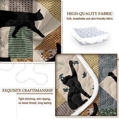 3pcs Of Black Cat Multi Posture Pattern Blanket Set All Season Bedding, 2 Pillowcases For Children, Teenagers, And Adults, Suitable For Bedrooms