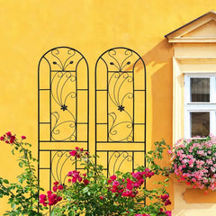 4 Pack Metal Garden Trellis 86.7" X 19.7" Rustproof Trellis For Climbing Plants Outdoor Flower Support Peacock Style Black