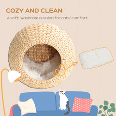 Wall Mounted Cat Condo with Washable Cushion, Natural Wood