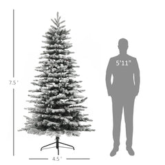 HOMCOM 7.5 Ft Pre-Lit Mountain Pine Artificial Christmas Tree, Snow Flocked Christmas Tree, Hinged Xmas Tree With 500 LED Lights And 1264 Branch Tips For Holiday Party Decoration, Green