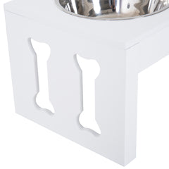 23" Modern Decorative Raised Dog Bowls, Wooden Heavy Duty Pet Food and Water Bowl, Elevated Feeding Station, White