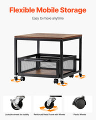 Mini Fridge Stand With Storage 198lbs Cart & Swivel Wheels Light Brown