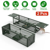 2Pack 15.35x4.72x3.94in 2-Door Humane Live Rat Trap Galvanized Iron Rodent Trap Cage Reusable For Home Garden Farm Warehouse