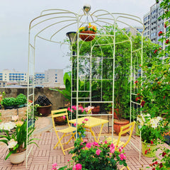 Metal Garden Arch Iron Garden Arbors Gazebo Dia81.3'' X 114.2'' High Birdcage Shape Pergola Pavilion For Wedding Ceremony Outdoor