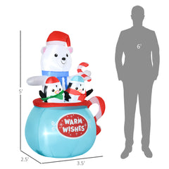 5ft Christmas Inflatables Outdoor Decorations Blessed Polar Bear and Penguins in the Cup, Blow-Up LED Yard Christmas Decor for Garden, Lawn, Party, Holiday