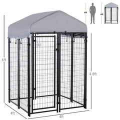 Outdoor Dog Kennel with Roof, 4' x 4' x 6' Heavy Duty Welded Wire Dog Playpen Enclosure with Escape-proof Lock, UV-Resistant & Waterproof Cover, for Medium Dogs, Chickens, Ducks, Silver