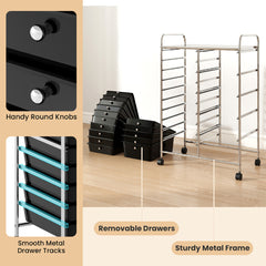 Rolling Storage Cart 15-Drawer Trolley With Chrome Plated Metal Frame