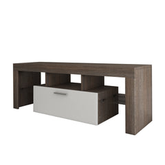 20 Minutes Quick Assembly Brown Simple Modern TV Stand With The Toughened Glass Shelf Floor Cabinet Floor TV Wall Cabinet Brown WhiteTV Bracket With LED Color Changing Lights For Living Room