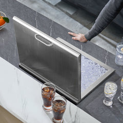 Drop In Ice Chest, 20'L X 16'W X 13'H Stainless Steel Ice Cooler, Commercial Ice Bin With Hinged Cover, 40 Qt Outdoor Kitchen Ice Bar, Drain-pipe And Drain Plug Included, For Cold Wine Beer