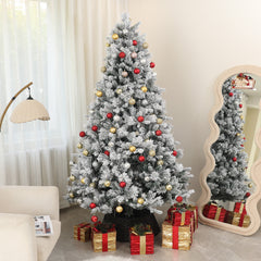 7.5 ft Prelit Flocked Artificial Christmas Tree with 500 Clear Lights, 1530 Tips, Metal Stand for Home Office Holiday