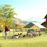 Metal Chicken Run w/ Waterproof & Anti-UV Cover, Feeding Door, Hanging Feeder, for 18-24 Chickens, 9.8' x 19.7' x 6.4'