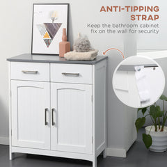 Bathroom Floor Cabinet, Freestanding Linen Cabinet, Storage Cabinet with 2 Drawers, Double Doors, Adjustable Shelf, White