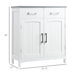 Bathroom Floor Cabinet, Freestanding Linen Cabinet, Storage Cabinet with 2 Drawers, Double Doors, Adjustable Shelf, White
