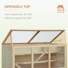45" Extra Large Wooden Hamster Cage, 3-Layer Rat Cage with Opening Roof, PVC Window, Small Animal Habitat for Gerbil, Dwarf & Syrian Hamsters, Natural