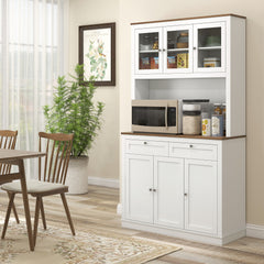 71" Kitchen Pantry Cabinet with Microwave Stand, Kitchen Hutch with 2 Drawers and Adjustable Shelves, White