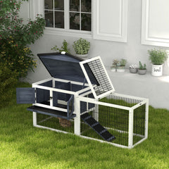 2 Level 59" Outdoor Rabbit Hutch with Openable Top, Dark Gray