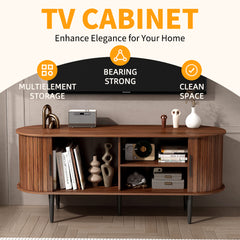 TV Stand, 47 Modern TV Console Table With Storage Compartment And Sliding Door, Gaming Entertainment Center With Cabinet For Living Room, Bedroom, Office Walnut