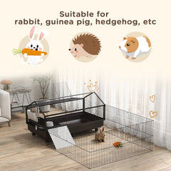 Small Animal Playpen Cage with Rolling Caster, Water Bottle 46.5"
