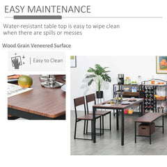 Industrial 4 Piece Dining Room Table Set with Bench Wooden Kitchen Table and Chairs w/ Storage Rack for Kitchen, Dinette, Rustic Brown/Black